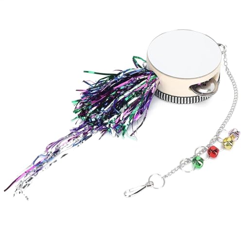Image of Cyrank Chicken Mirror Toys, Pet Chicken Mirror Drum Toys Chicks Hens Hanging Double Side Playing Toy Hanging Swing Mirror Toys with Bell