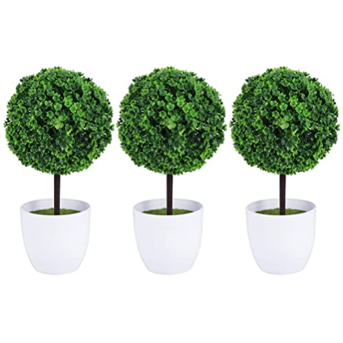 Garneck Potted Fake Plant Green 3Pcs Artificial Potted Plants Mini Boxwood Topiary Green Grass Ball Greenery In Pots Small Houseplants For Indoor Office Tabletop Decor Centerpiece Faux Plants Potted #TOP27