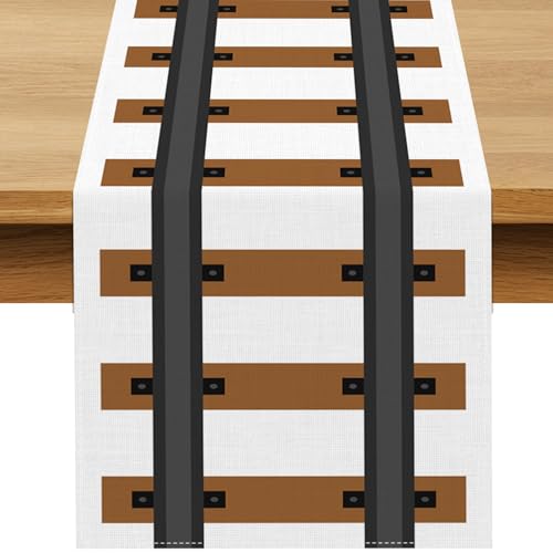 Buxiuer Polar Railroad Train Track Table Runner Christmas Train Express Birthday Party Decoration Wild West Dining Room Home Kitchen Island Decor (13
