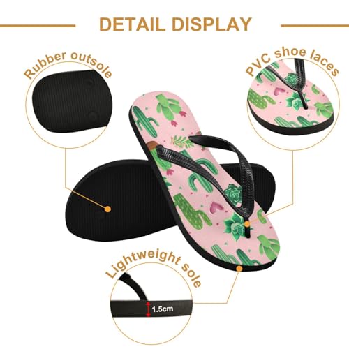 Sinestour Cactus Succulents Hearts Pink Flip Flops for Beach Thong Sandals Anti-slip Lightweight Beach Slippers for House Indoor Outdoor3