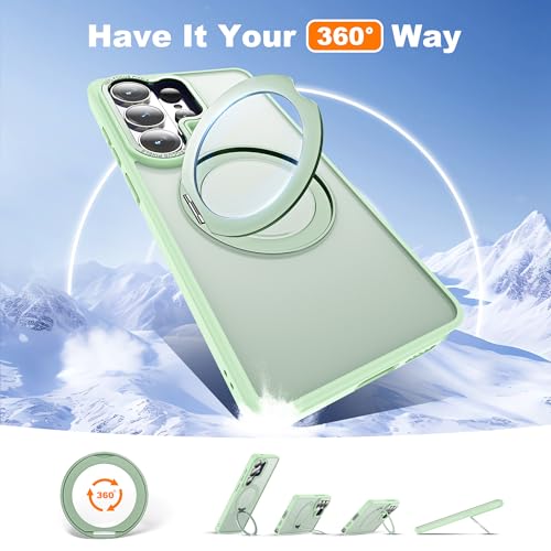 Image of for Samsung Galaxy S26 Ultra Case with 360Rotatable Magnetic Ring Stand Compatible with Mag-Safe Military Protection Matte Translucent Phone Case for Galaxy S26 Ultra 6.9 inch,Green