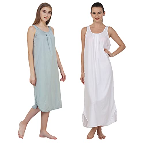 Image of BLAZON Women's Cotton Hosiery Solid Maxi Nighty Slip (Pack of 2) Available Sizes: S, M, L, XL, 2XL, 3XL, 4XL, 5XL