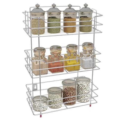 Image of Plantex Heavy Duty 3 Tier Kitchen Rack /Stainless Steel Rack for Kitchen Storage /Wall Mounted Rack /Multipurpose Storage Stand /Spice Stand (Chrome)