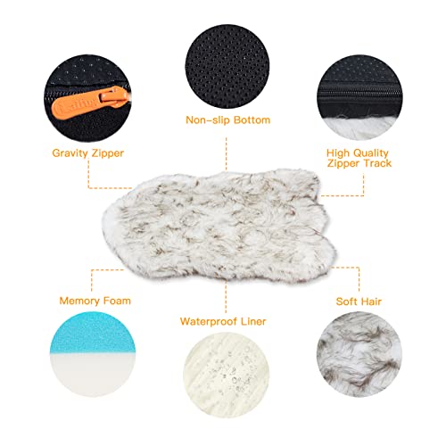 Laifug Luxury Faux Fur Dog Bed，5-inch Thick Grade Ultra Soft Memory Foam Dog Bed with Faux Fur Cover, Plush Orthopedic Dog Bed with Removable Cover，Waterproof Liner（Gray-Brown，White） - Thumbnail 3