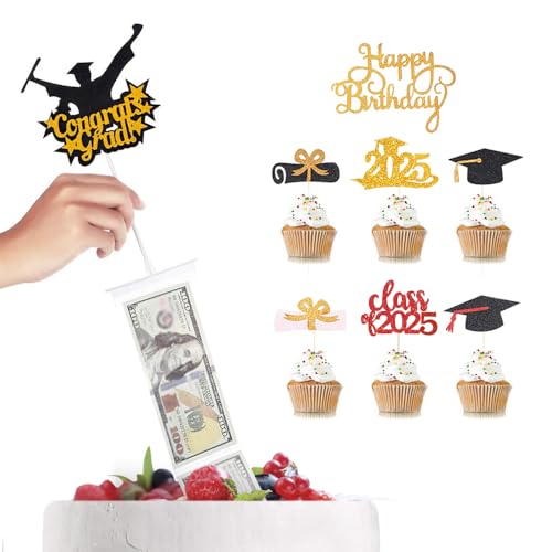 Cake Money Box, 2025 Graduation Party Cake Cupcake Toppers, Surprise Gift for Graduation