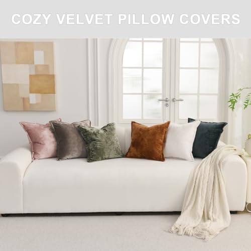 LR Rocaloca Greek Velvet Throw Pillow Covers Set of 2 20x20 Luxury Soft Solid Pillow Covers for Living Room Bedroom Yard,Brown by LR Rocaloca - Used condition - Image 8