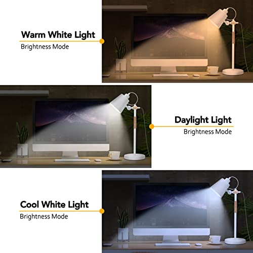 Yuchenfeng Nordic Style Metal Desk Lamp - Modern Minimalist Adjustable Reading Lamp With Eye-Friendly Led Bulb And 3 Color Light Source For Home, Office, Dormitory (White) #TOP1