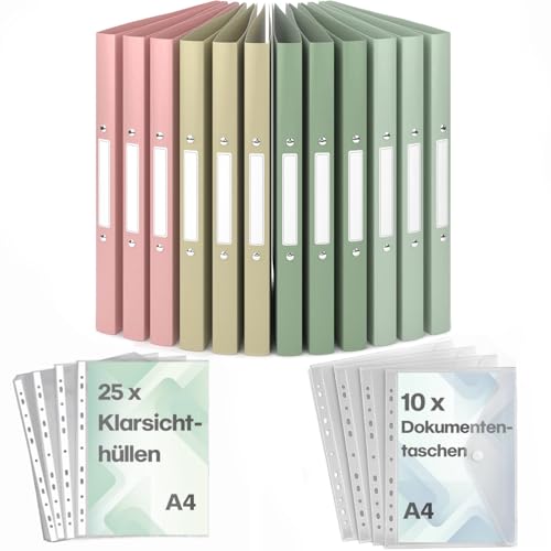 ACROPAQ - 12 x Ringbuch A4 - Inkl. 10 x Dokumententasche, 25 x...