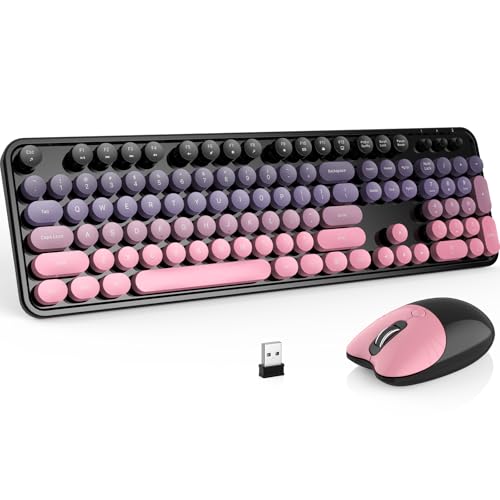 Image of MOFII Wireless Keyboard and Mouse Combo, 2.4 GHz Full-Size Retro Round Keyboard and Mouse, Plug and Play, 8 Multimedia & Shortcut Keys for Mac, Windows, Laptop /Desktop /PC - Pink Gradient
