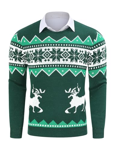 TURETRENDY Men's Christmas Sweaters Ugly Xmas Pullover Sweater Reindeer Snowflake Crewneck Knitted Jumpers