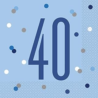 Unique 83558 Blue Polka Dots 40th Birthday Luncheon Napkins Disposable | 16 Pcs, Age 40