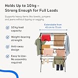 Straame 3-Tier Expandable Clothes Airer Indoor Outdoor – Slimline Drying Rack (Expanded:71×37×103 cm, Folded: 51×43×9 cm), 10 kg Capacity, Rust-Resistant, Non-Slip Feet, Heavy-Duty Design (Black) - Image 3
