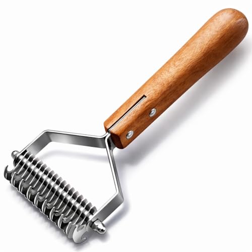 Dog Hair Brush Deshedding Tool, Wooden Pet Grooming Comb, Undercoat Rake for Dogs and Cats, Double-sided Dematting Tools Shedding Brushes, Self Cleaning Pets Fur Remover Combs for Cat Horse Puppy