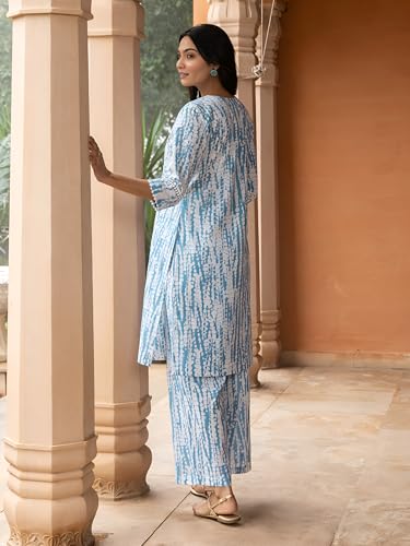 Image of Yashika Women's Cotton Blend Trendy Regular Fit Solid Printed Kurti with Stright Bottom |Kurti Set for Women