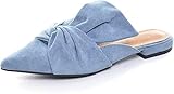 VFDB Women's Bowtie Mule Slippers Summer Pointy Toe Loafers Slip On Flat Shoes Blue US 9