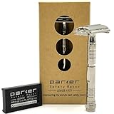Parker 90R - Long Handle Butterfly Open Double Edge Safety Razor and 5 Blades