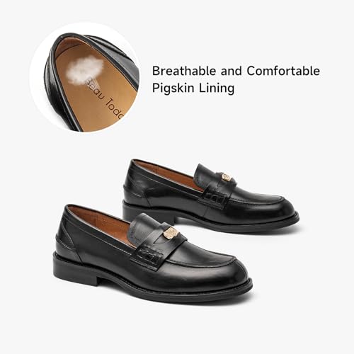 Image of BEAU TODAY Platform Loafers for Women,Chunky Loafers Women,Leather Comfortable Shoes,Lug Sole Metal Buckle Business Work Shoes Black