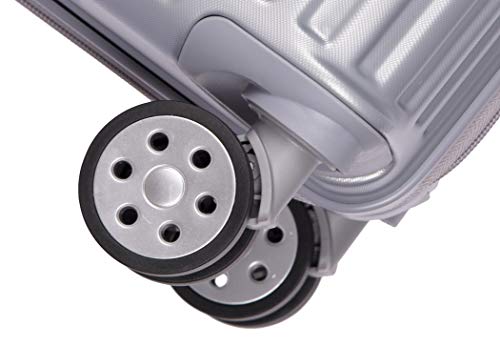 Image of ROMEING Capri 20 inch, Polycarbonate Luggage, Hard Sided, (Silver 55 cms) Small Cabin Trolley Bag | 8 Spinner Smooth Wheels | TSA Lock | Unbreakable | Men & Women