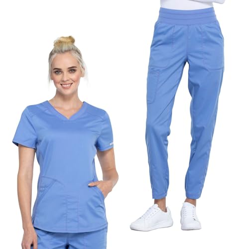 Ensemble d'infirmière moderne à col en V femme Cherokee WW011 bleu ciel L