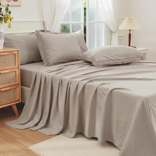 Image of Andency Oversized King Comforter Set Wheat 120x98-7 Pieces Boho Tassel Bed in a Bag Soft Lightweight Bedding Sets, Fringe All Season Bed Set with Comforter, Sheets, Pillowcases & Shams