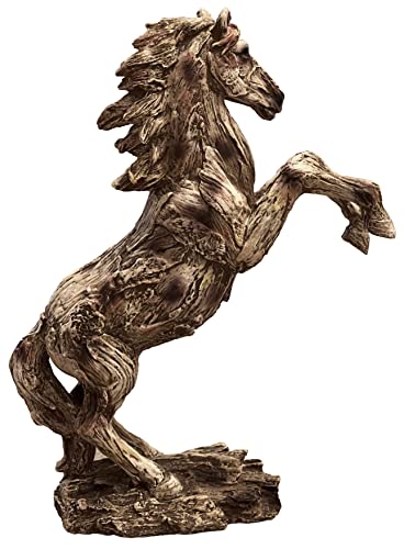 Rwi Rearing Horse Statue / Figurine - Rustic Driftwood Look Art Sculpture - Fighting Stallion, Brown, 11''X8''X3 1/2'' #TOP21