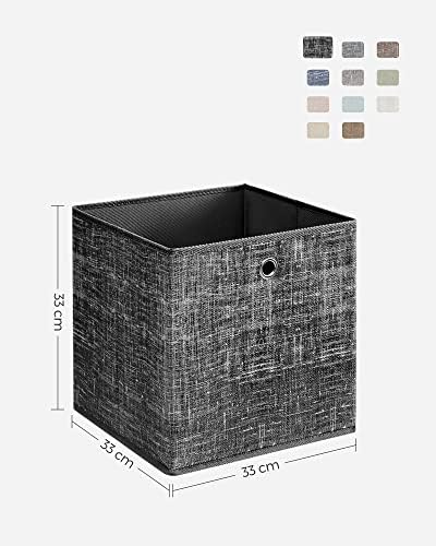 SONGMICS Pudełko do przechowywania, zestaw 6 pudełek z włókniny z uchwytem, pudełka do przechowywania, 33 x 33 x 33 cm, pudełko organizacyjne, na półkę, składane pudełko, do przechowywania czarny