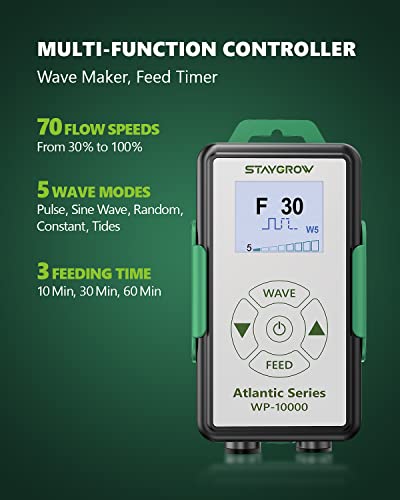 Staygrow Atlantic Series Wp-10000 Wave Maker For Aquarium, Dc 24V 20W 2642 Gph (10000 L/H) Powerhead, Powerful Yet Silent Sine Wave Controllable Wave Pump For Fresh/Saltwater/Marine/Reef Tank #TOP2
