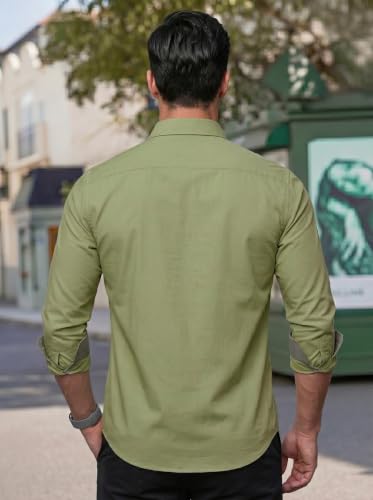 Image of Men's Cotton Blend Shirt with Solid Long Sleeves Spread Coller Neck Regular Fit Single Chest Pocket and Standard Length | Cotton Casual Shirt for Man