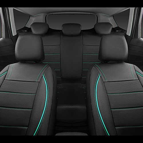 Image of CAR PASS Universal FIT Piping Leather Car Seat Cover, for suvs,Van,Trucks,Airbag Compatible,Inside Zipper Design and Reserved Opening Holes (Full Set, Black and Mint)