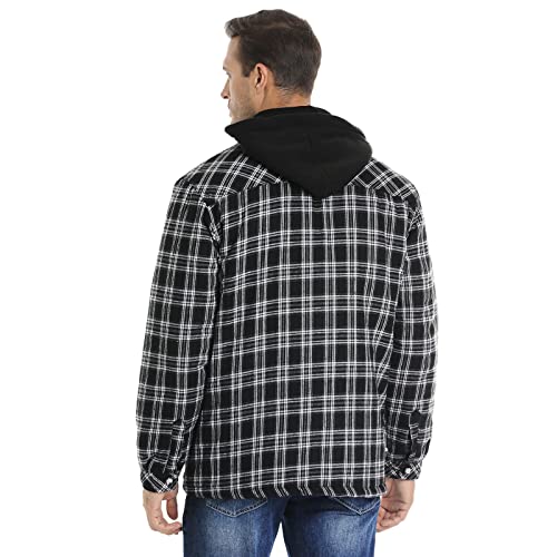CHEXPEL Flannel Jackets for Men Long Sleeve Plaid Shirt Jacket Quilt Lined Hooded with Button Down Winter Coat3