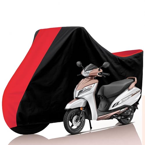 Image of All Weather Protection Two Wheeler Cover for TVS iQube Electric, Scooter & Scooty | Anti Dust, 100% Water Resistance, Heat Resistant, UV Proof - Triple Stitched | (Black Top Red)