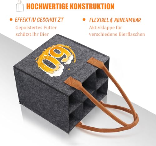 Geschenk 60 Geburtstag, Männerhandtasche Bier mit Flaschenöffner und Grußkarten für Männer, Lustige Geschenke zum 60. Geburtstags, Männerhandtasche Bier Flaschenträger für 6 Bierflaschen (60th)