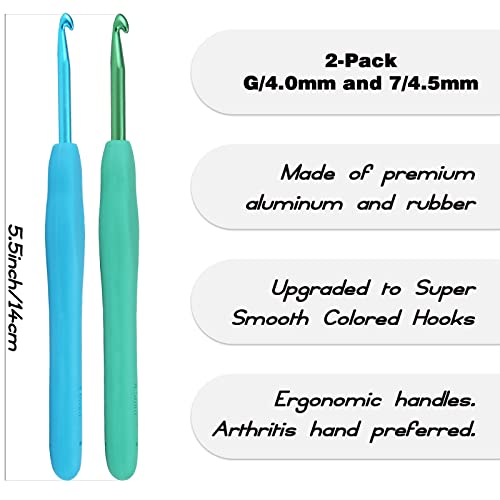 Image of YOJOB 2Pack Size G / 4mm, 7 /4.5mm Crochet Hooks, Super Smooth & Ergonomic for Beginner and Advanced (4.0mm, 4.5mm)