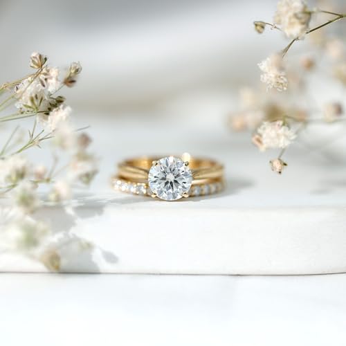 Certified Moissanite Engagement Ring With Wedding Band, 8 mm Round Moissanite Bridal Ring Set - Ready to Gift3