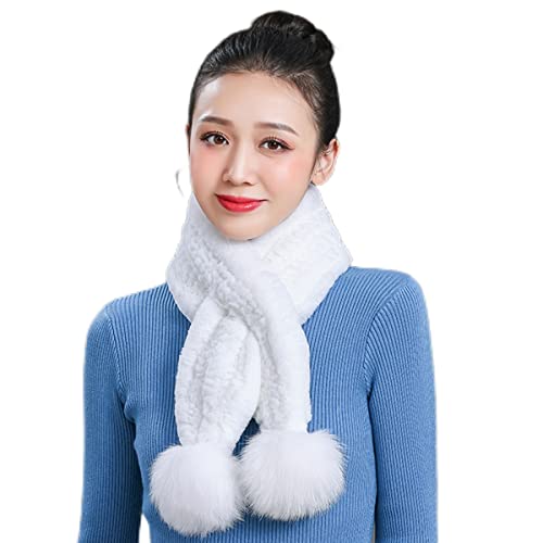XUYUZUAU Écharpe Femme Véritable Fourrure de Lapin Rex Pompon Le Cache-col Automne Hiver Chaud Foulard Mode