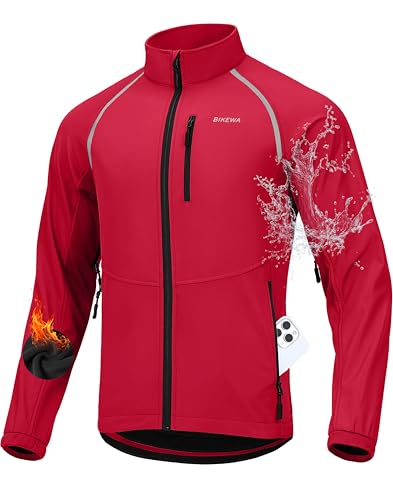Men's Winter Cycling Jackets Thermal Warm Water Resistant Bike Running Windproof Fleece Cold Weather Mountain Biking Bicycle Riding Gear(Dark Red,S)