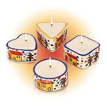 Aromahpure Scented Dripless Ceramic Luxury Candles (Set of 4) (50 Hours)| 100% Pure Soy Wax| Rose Fragrance Candle| Smoke-Free| Premium Design Ceramic Jar Candles for Home Decor & Gift Sets