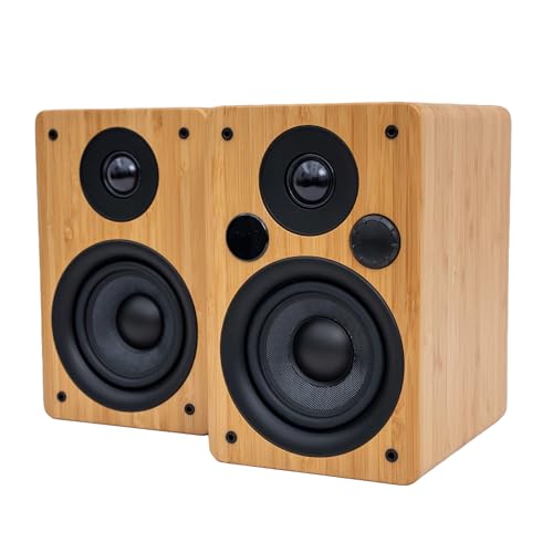 Peachtree Audio M24x Powered Bluetooth Bookshelf Speakers – Real Bamboo | 5.25” Woofer, RCA, Optical, USB Charging, Sub Out | Compact Hi-Fi Speakers for TV, Turntable, Computer & Home Audio