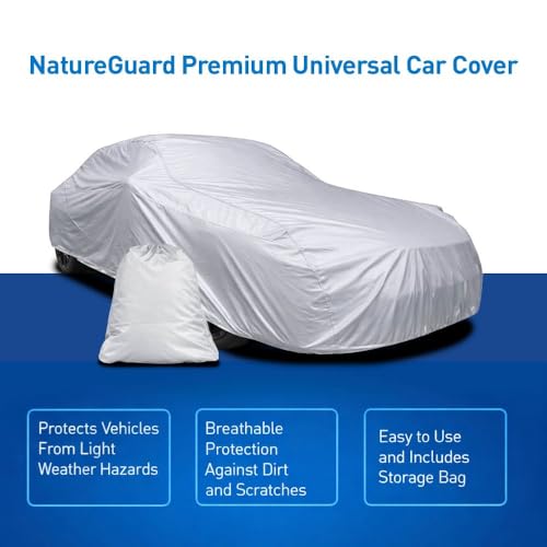 Image of OmniShield by Coverking, Premium Universal Fit Car Cover for Sedan, Coupe, Convertible, Size Medium 13'6 inch-16'1 inch - Weather-Resistant Multi-Layer Protection for Indoor & Light Outdoor Use, Silver