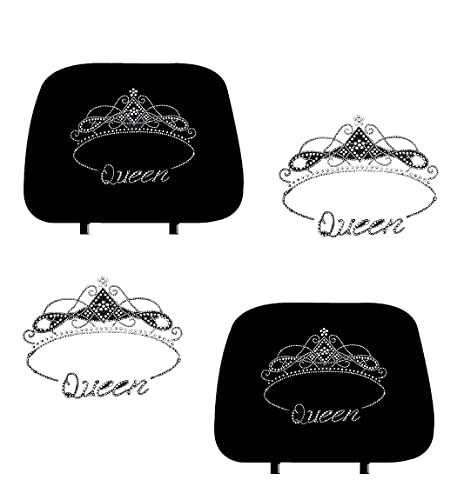 KAAA ALLBrand Crystal Studded Bling Rhinestone Car Truck Seat Headrest Covers - Pair (Queen/Black)