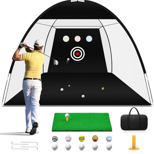 Golf Net,10 x 7ft 10x7FT Golf Practice Net for Backyard Driving, Golf Hitting Net with Golf Mat, Indoor/Outdoor Golf Training Chipping Aid Nets with Target,Golf Accessories, Gifts for Golf Lovers