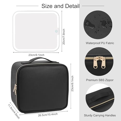 Monstina Makeup Bag With Led Mirror,Makeup Case With Lighted Mirror Professional Makeup Artist Organizer Travel Bag With Adjustable Dividers,3 Light Brightness,Black thumb #3