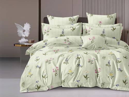 Image of DECOR2ADMIRE Super King Size Cotton Bedsheet 108x108 Inches, 400 TC Premium Cotton Bed Sheet with 2 Pillow Covers, Soft Breathable Luxury Printed Bedding (Green)