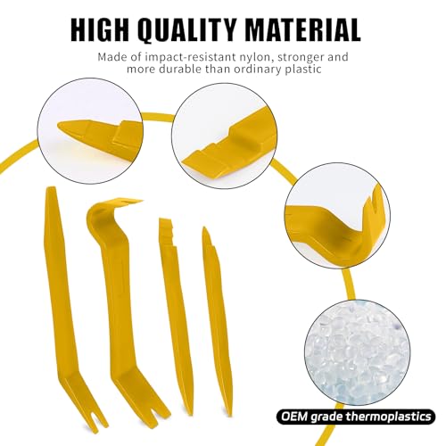 Image of 5PCS Auto Trim Removal Tool Kit, No-Scratch Plastic Pry Kit, Interior Fastener Remover Pry Tool Set for Car Door Clip Panel & Audio Dashboard Dismantle, Universal Car Accessories (Yellow)