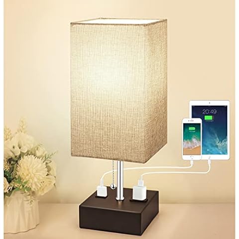 SKERITO 3-Color Temperature Bedside Lamp with USB Port and AC Outlet Table Lamps for Bedroom Lamps Nightstand Lamps with Grey Shade Black Metal Bed Lamp Small Desk Lamps (Bulb Included) (1 Pack) Cover