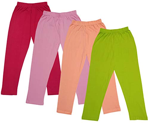 Image of IndiWeaves Girls Super Soft Cotton Solid Capri Pants (Green, Peach, Light Purple, Magenta, 10-12 Years) Pack of 4
