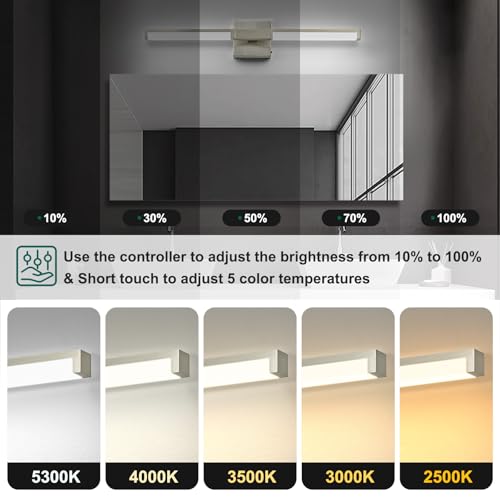 Image of OKELI Modern Bathroom Light Fixtures Over Mirror, 24 Inch Brushed Nickel Vanity Light Bar for Bathroom, 12W 5CCT Diammable Wall Light
