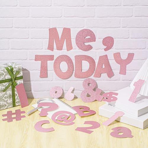 Image of Colarr 216 Pcs Glitter Bulletin Board Letters for Classroom Number Alphabet Punctuation Symbol Cutout 4'' Die-Cut Poster Letter with Adhesive Dot School Party Holiday Decor Display(Light Pink)