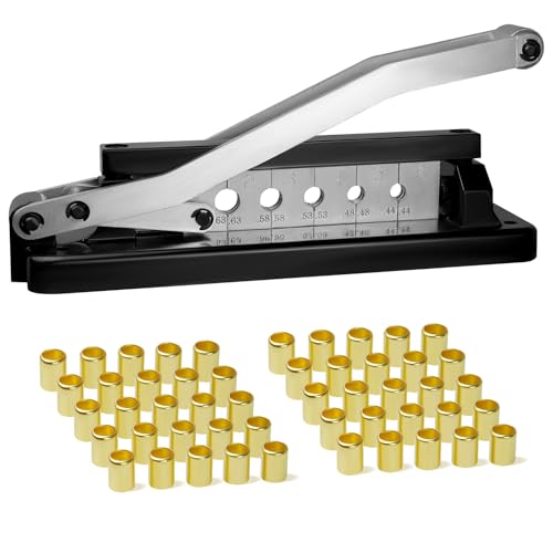 Heavy Duty Ferrule Hose Crimper Tool for 1/4, 5/16, 3/8in PVC and rubber hoses, Air Hose Repair Kit with Ferrules Fittings (50pk) 0.593