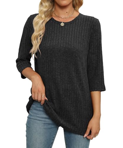 Image of JomeDesign Sweaters for Women 3 /4 Sleeve Tops Round Neck Loose Casual Blouses